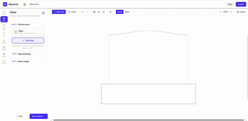 Stone Color panel — search and select stone colors with shape or base target.